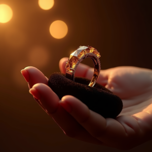 Cosmetics — Faceted Gemstone Ring Nestled In Dark Product Ads #0005 (Ideogram)