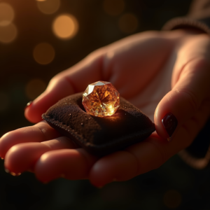 Cosmetics — Faceted Gemstone Ring Nestled In Dark Product Ads #0017 (Ideogram)