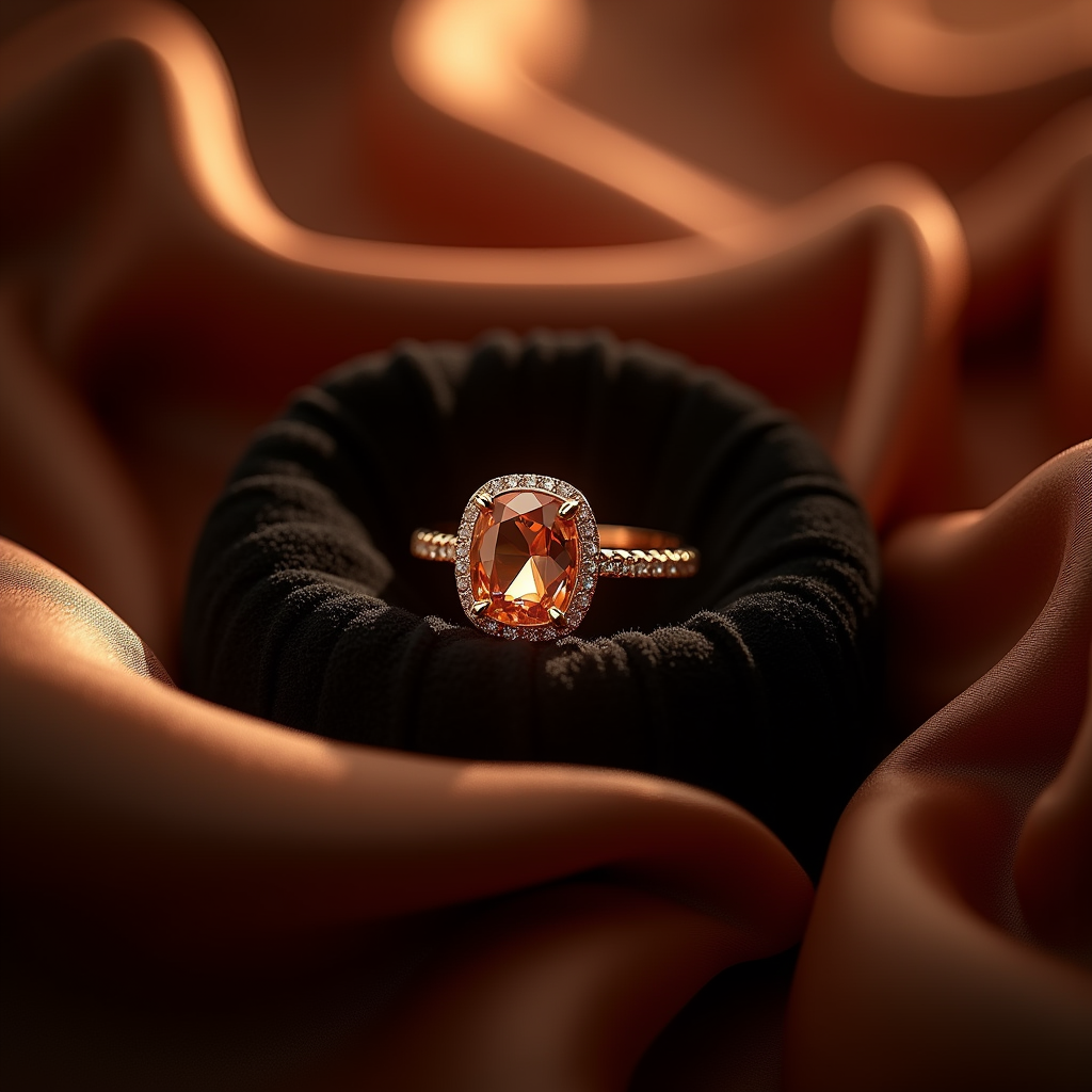 Cosmetics — Faceted Gemstone Ring Nestled In Dark Product Ads #0029 (Ideogram)
