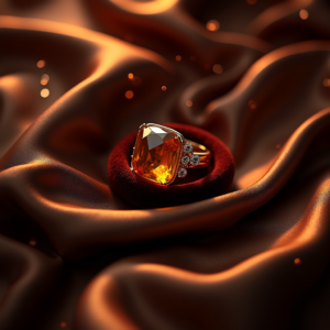 Cosmetics — Faceted Gemstone Ring Nestled In Dark Product Ads #0065 (Ideogram)