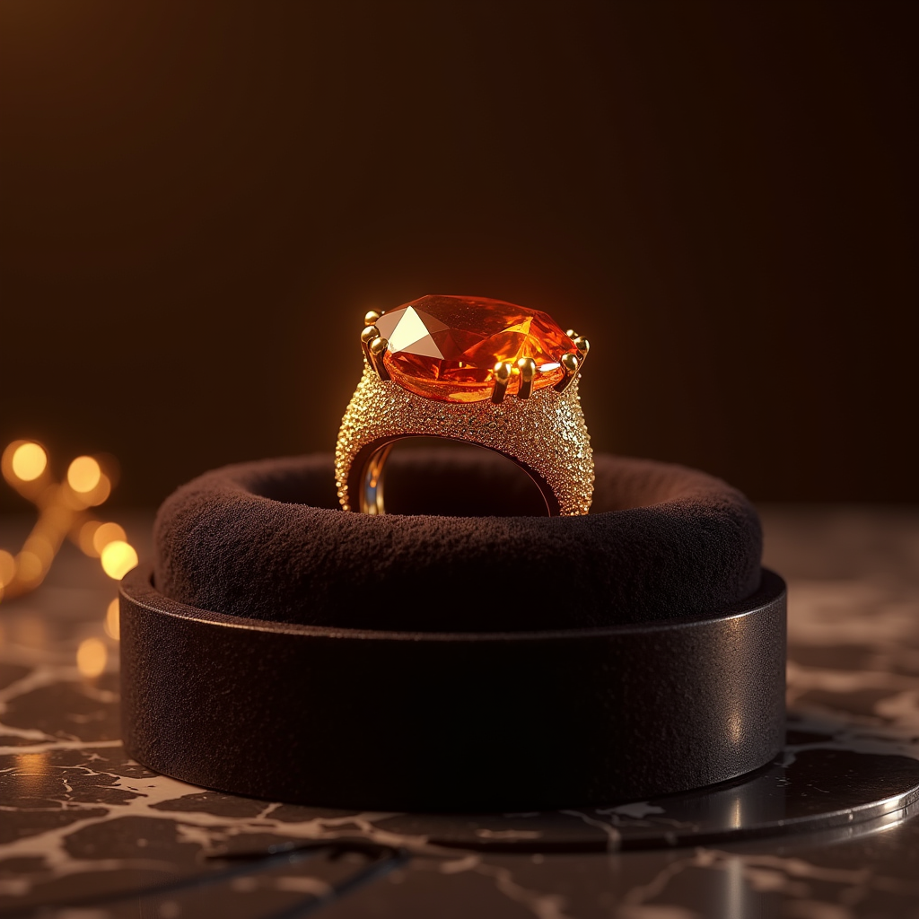 Cosmetics — Faceted Gemstone Ring Nestled In Dark Product Ads #0077 (Ideogram)