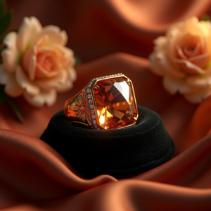 Cosmetics — Faceted Gemstone Ring Nestled In Dark Product Ads #0113 (Ideogram)