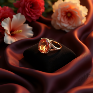 Cosmetics — Faceted Gemstone Ring Nestled In Dark Product Ads #0137 (Ideogram)