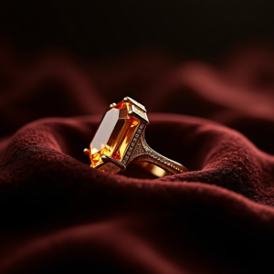Cosmetics — Faceted Gemstone Ring Nestled In Dark Product Ads #0161 (Ideogram)