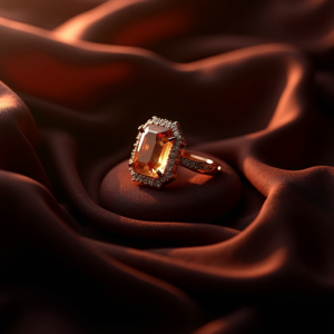 Cosmetics — Faceted Gemstone Ring Nestled In Dark Product Ads #0173 (Ideogram)