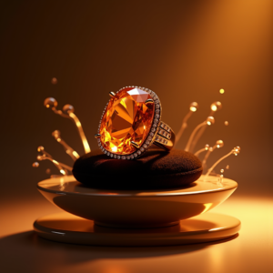 Cosmetics — Faceted Gemstone Ring Nestled In Dark Product Ads #0285 (Midjourney)