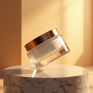 Cosmetics — Frosted-glass Cosmetics Jar With A Brushed-silver Product Ads #0074 (ChatGPT)