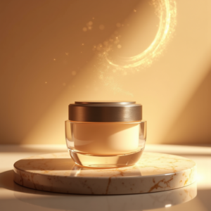 Cosmetics — Frosted-glass Cosmetics Jar With A Brushed-silver Product Ads #0092 (Dreamina)