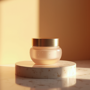 Cosmetics — Frosted-glass Cosmetics Jar With A Brushed-silver Product Ads #0104 (Dreamina)