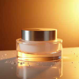 Cosmetics — Frosted-glass Cosmetics Jar With A Brushed-silver Product Ads #0158 (ChatGPT)