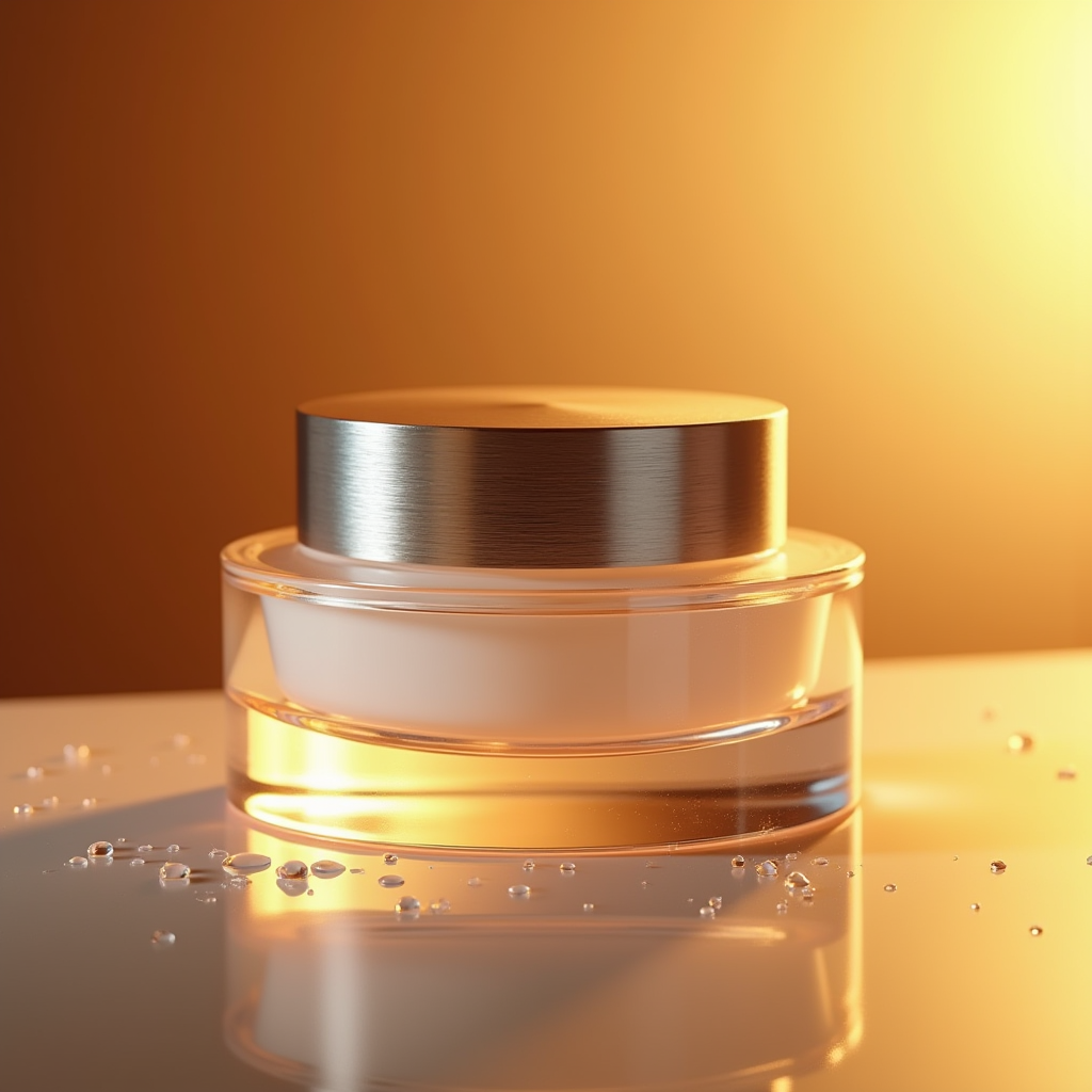 Cosmetics — Frosted-glass Cosmetics Jar With A Brushed-silver Product Ads #0158 (ChatGPT)
