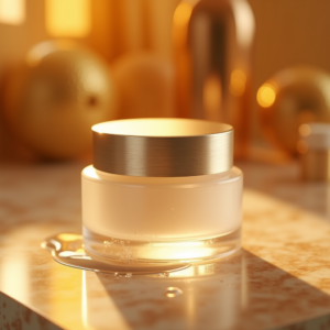 Cosmetics — Frosted-glass Cosmetics Jar With A Brushed-silver Product Ads #0194 (ChatGPT)