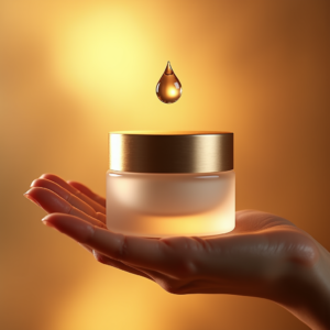 Cosmetics — Frosted-glass Cosmetics Jar With A Brushed-silver Product Ads #0224 (Dreamina)
