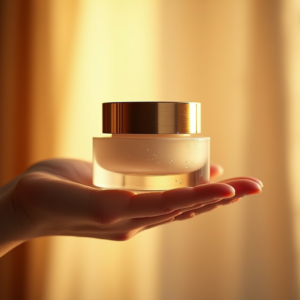 Cosmetics — Frosted-glass Cosmetics Jar With A Brushed-silver Product Ads #0228 (Krea)