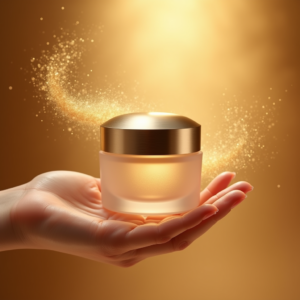 Cosmetics — Frosted-glass Cosmetics Jar With A Brushed-silver Product Ads #0234 (Leonardo)