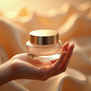 Cosmetics — Frosted-glass Cosmetics Jar With A Brushed-silver Product Ads #0240 (Krea)