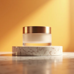 Cosmetics — Frosted-glass Cosmetics Jar With A Brushed-silver Product Ads #0300 (Krea)