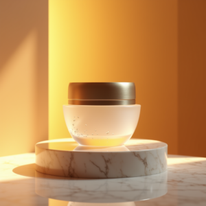 Cosmetics — Frosted-glass Cosmetics Jar With A Brushed-silver Product Ads #0318 (Leonardo)