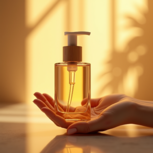 Cosmetics — Minimalist Skincare Bottle With A Bamboo Product Ads #0232 (Recraft)