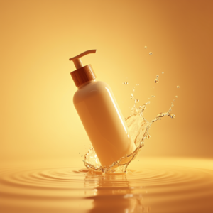 Cosmetics — Minimalist Skincare Bottle With A Bamboo Product Ads #0256 (Recraft)