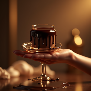 Cosmetics — Rich Dark-chocolate Dessert With A Glossy Product Ads #0033 (Midjourney)