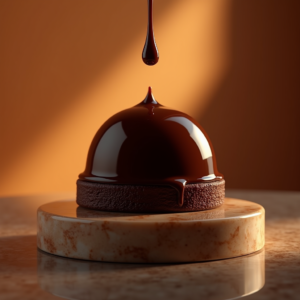 Cosmetics — Rich Dark-chocolate Dessert With A Glossy Product Ads #0081 (Midjourney)