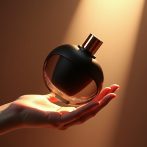 Cosmetics — Sleek Matte-black Perfume Bottle With A Product Ads #0001 (Gemini)