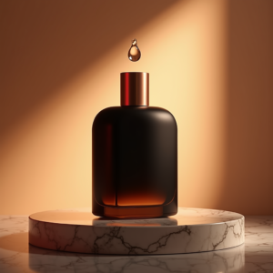 Cosmetics — Sleek Matte-black Perfume Bottle With A Product Ads #0079 (Seedream)