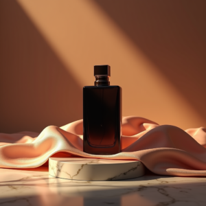 Cosmetics — Sleek Matte-black Perfume Bottle With A Product Ads #0097 (Gemini)