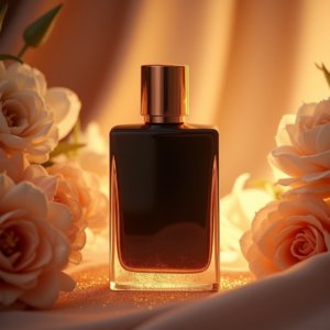 Cosmetics — Sleek Matte-black Perfume Bottle With A Product Ads #0127 (Seedream)