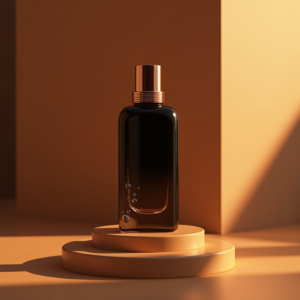 Cosmetics — Sleek Matte-black Perfume Bottle With A Product Ads #0211 (Seedream)