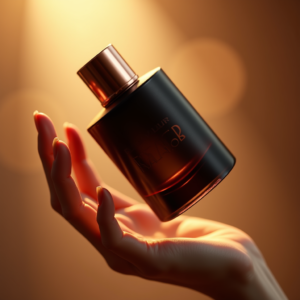 Cosmetics — Sleek Matte-black Perfume Bottle With A Product Ads #0217 (Gemini)