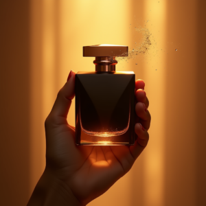 Cosmetics — Sleek Matte-black Perfume Bottle With A Product Ads #0233 (Ideogram)
