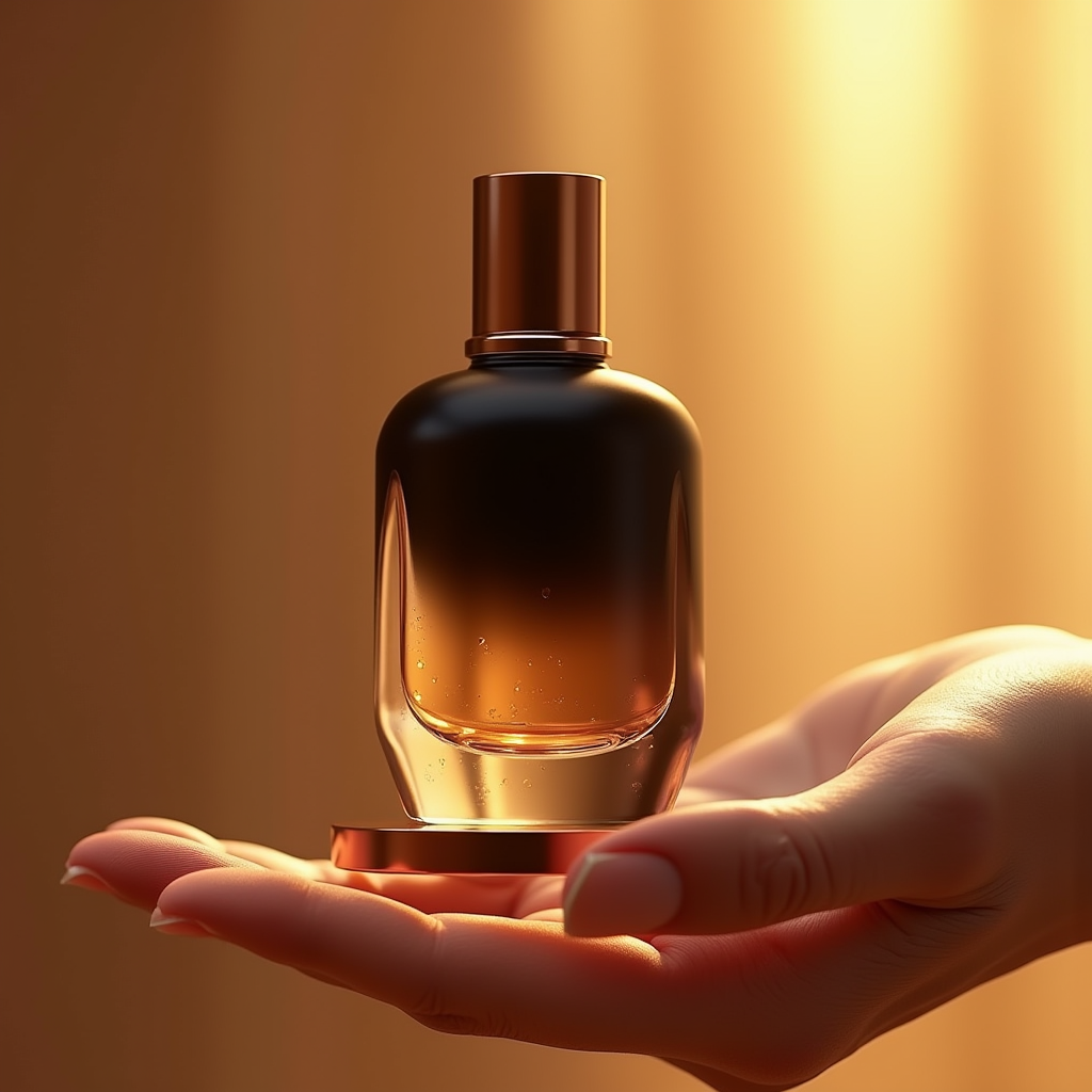 Cosmetics — Sleek Matte-black Perfume Bottle With A Product Ads #0245 (Ideogram)
