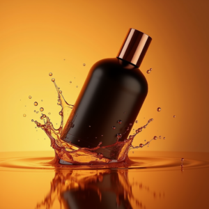 Cosmetics — Sleek Matte-black Perfume Bottle With A Product Ads #0251 (FLUX)