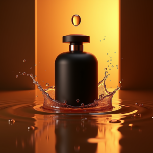 Cosmetics — Sleek Matte-black Perfume Bottle With A Product Ads #0257 (Ideogram)