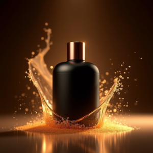 Cosmetics — Sleek Matte-black Perfume Bottle With A Product Ads #0269 (Ideogram)