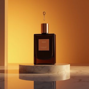 Cosmetics — Sleek Matte-black Perfume Bottle With A Product Ads #0293 (Ideogram)