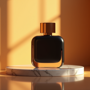 Cosmetics — Sleek Matte-black Perfume Bottle With A Product Ads #0299 (FLUX)