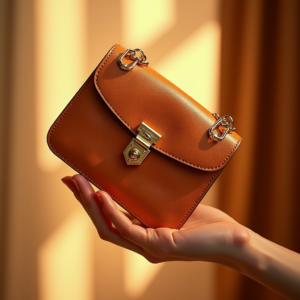 Cosmetics — Tailored Leather Handbag With Polished Gold Product Ads #0004 (Recraft)