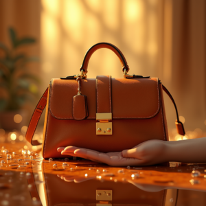 Cosmetics — Tailored Leather Handbag With Polished Gold Product Ads #0016 (Recraft)