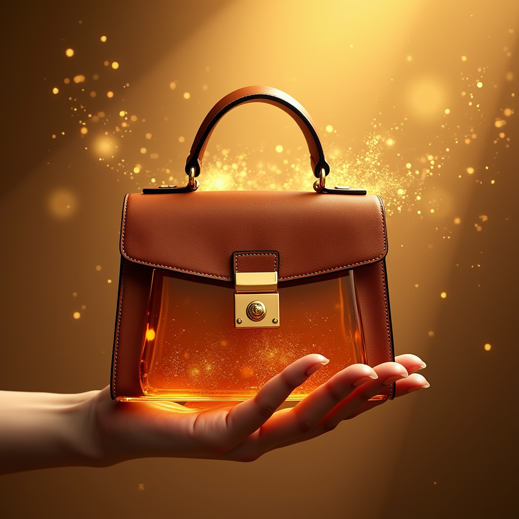 Cosmetics — Tailored Leather Handbag With Polished Gold Product Ads #0022 (Stable Diffusion)