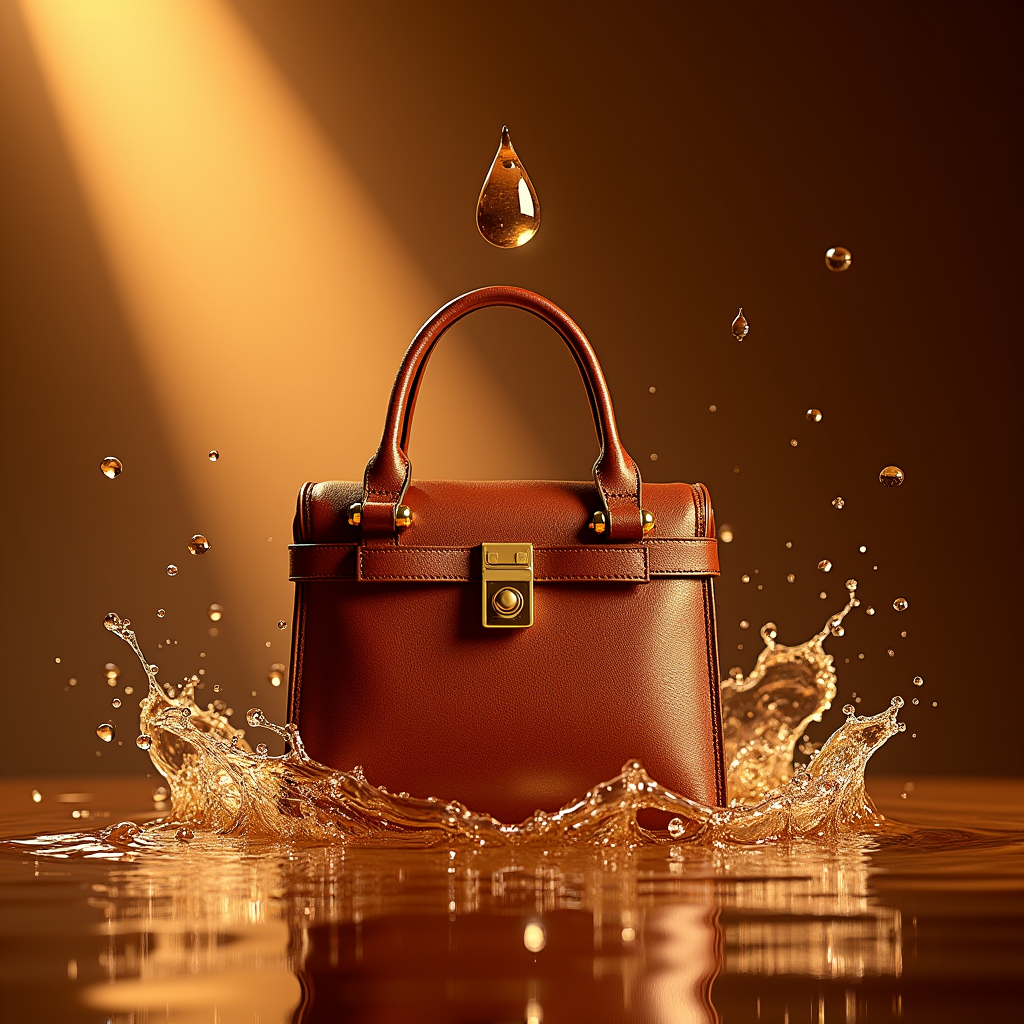 Cosmetics — Tailored Leather Handbag With Polished Gold Product Ads #0046 (Stable Diffusion)
