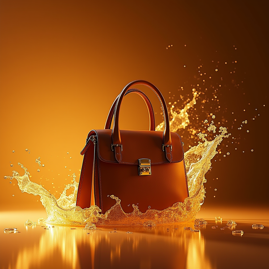 Cosmetics — Tailored Leather Handbag With Polished Gold Product Ads #0058 (Stable Diffusion)