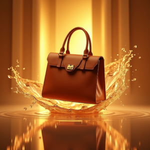 Cosmetics — Tailored Leather Handbag With Polished Gold Product Ads #0070 (Stable Diffusion)