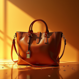 Cosmetics — Tailored Leather Handbag With Polished Gold Product Ads #0160 (Recraft)