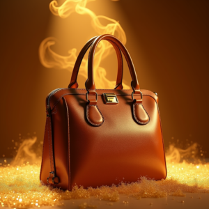 Cosmetics — Tailored Leather Handbag With Polished Gold Product Ads #0166 (Stable Diffusion)