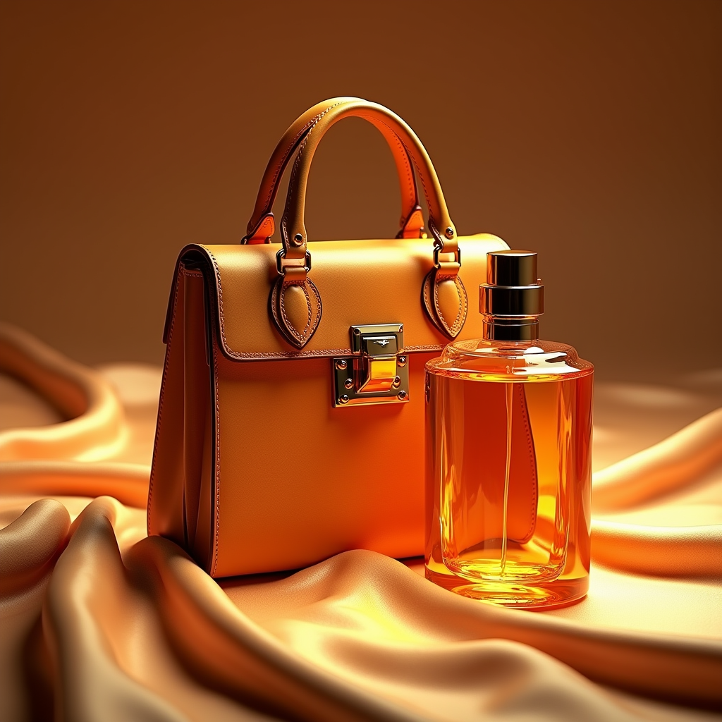 Cosmetics — Tailored Leather Handbag With Polished Gold Product Ads #0172 (Recraft)