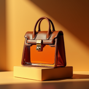 Cosmetics — Tailored Leather Handbag With Polished Gold Product Ads #0178 (Stable Diffusion)