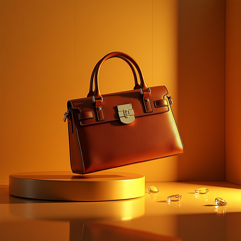 Cosmetics — Tailored Leather Handbag With Polished Gold Product Ads #0184 (Recraft)